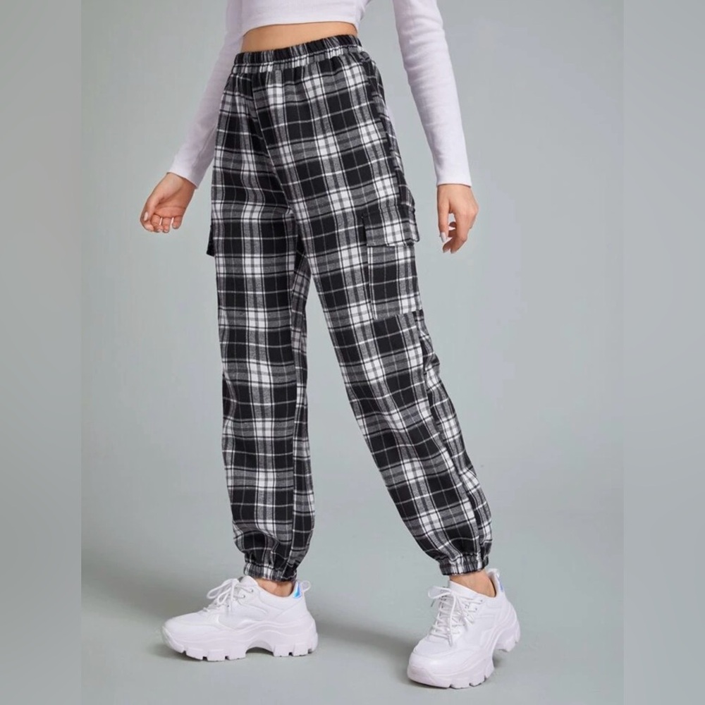 Plaid Cargo Pants with green and cream squares